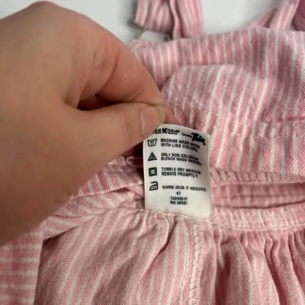 OshKosh B'Gosh pink striped overall dress 12M